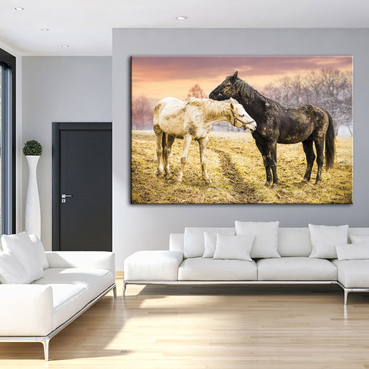 Canvas Art Print of Black and White Horses for Wall Decor