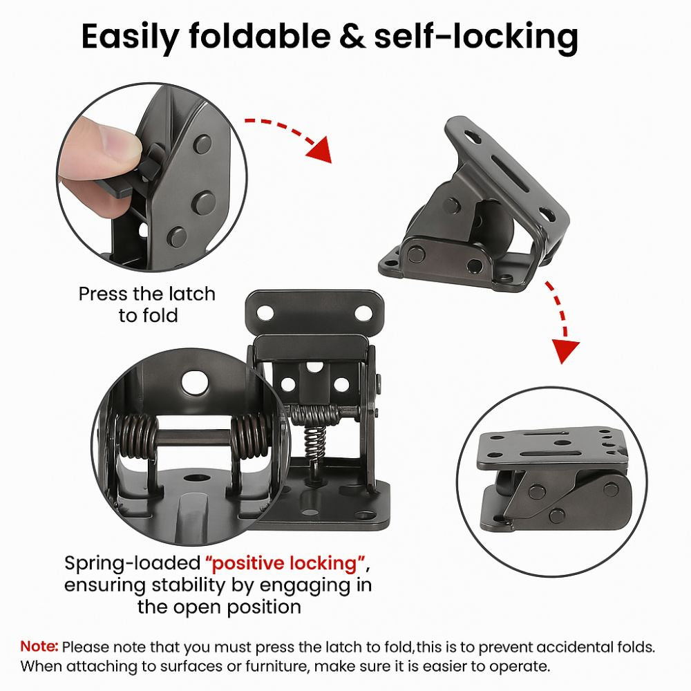 SpaceSaver Adjustable Hinges | Self-Locking 90° Mechanism
