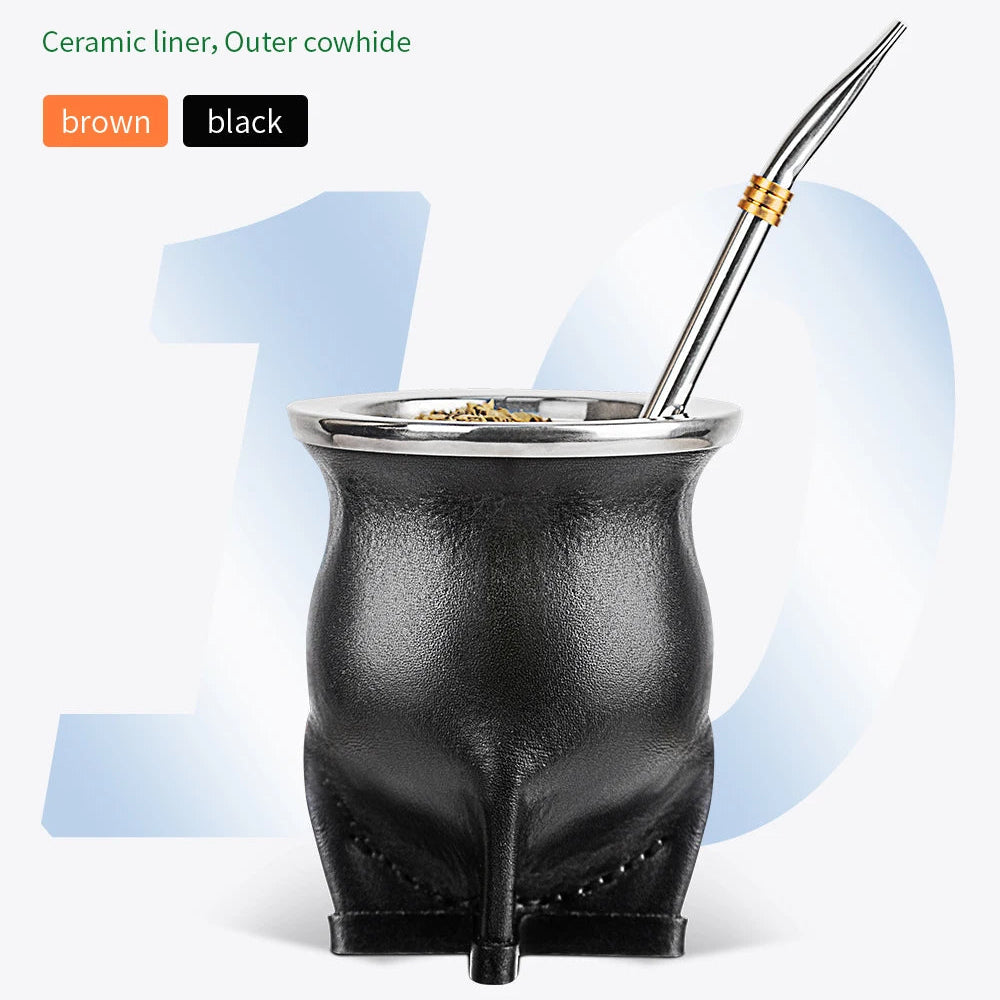Porcelain Yerba Mate Gourd with Bombilla Straw and Cleaning Brush