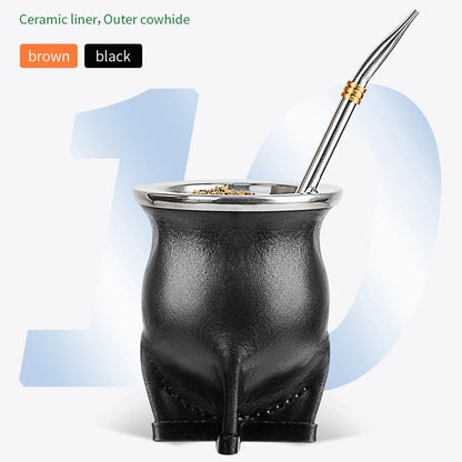 Porcelain Yerba Mate Gourd with Bombilla Straw and Cleaning Brush