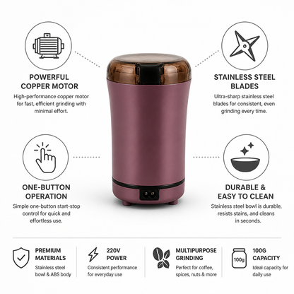 Effortless Stainless Steel Coffee & Spice Grinder with 100g Capacity