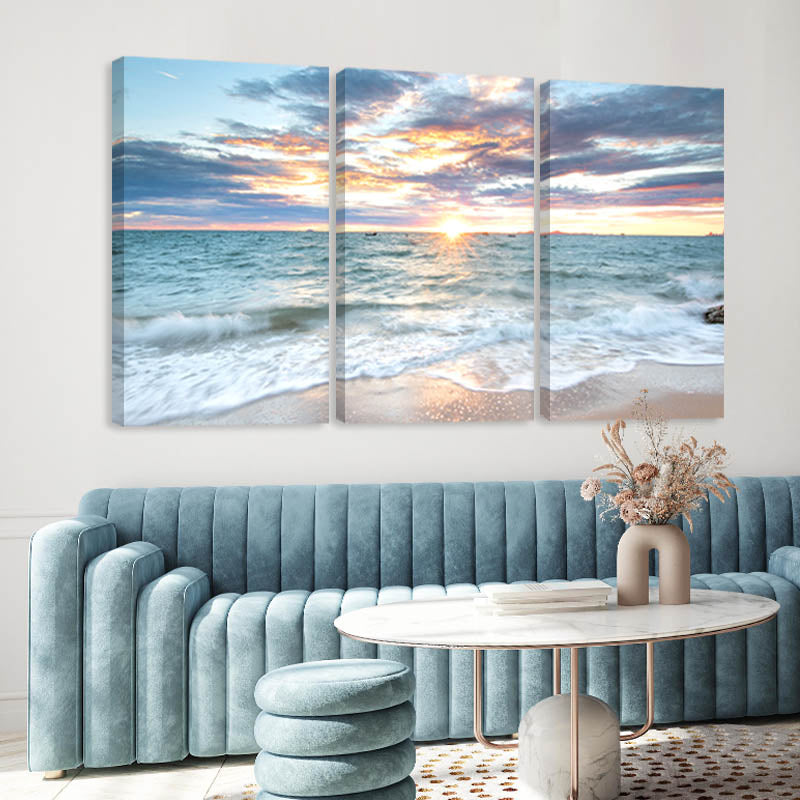 Set of 3 Serene Sunrise Beach Canvas Prints