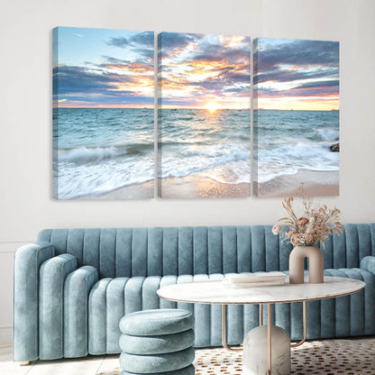Set of 3 Serene Sunrise Beach Canvas Prints