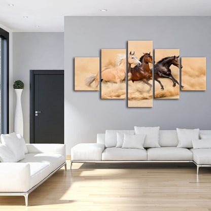 Majestic Horses Running Through the Desert - 5 Piece Canvas Art