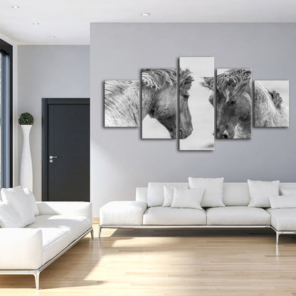Serene Equine Duo - 5 Panel Canvas Art for Home Decor