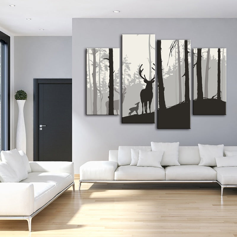 Charming Deer Family Canvas Art Set - 4 Piece Collection