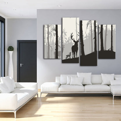 Charming Deer Family Canvas Art Set - 4 Piece Collection