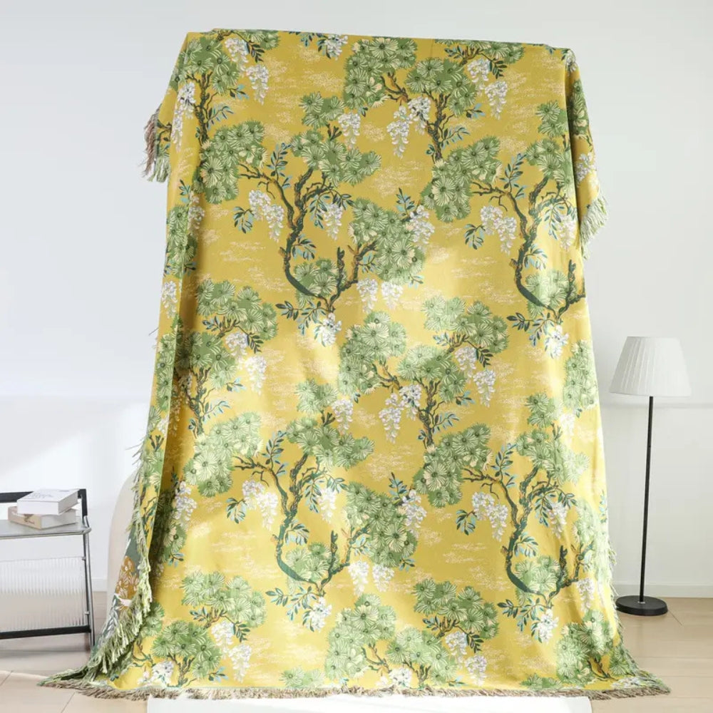 Elegant Cotton Throw Blanket with Mulberry Tree Design