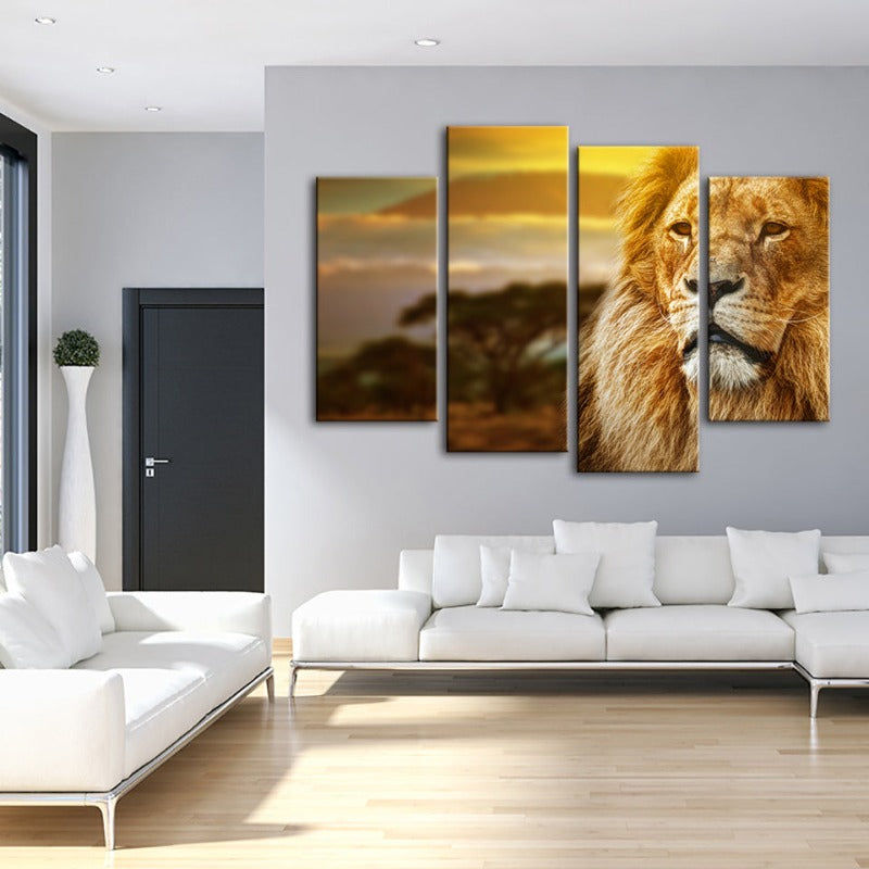 Majestic Lion Canvas Art Set - 4 Piece Collection