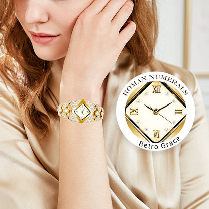 Chic Vintage Women's Watch with Natural Stone Dial