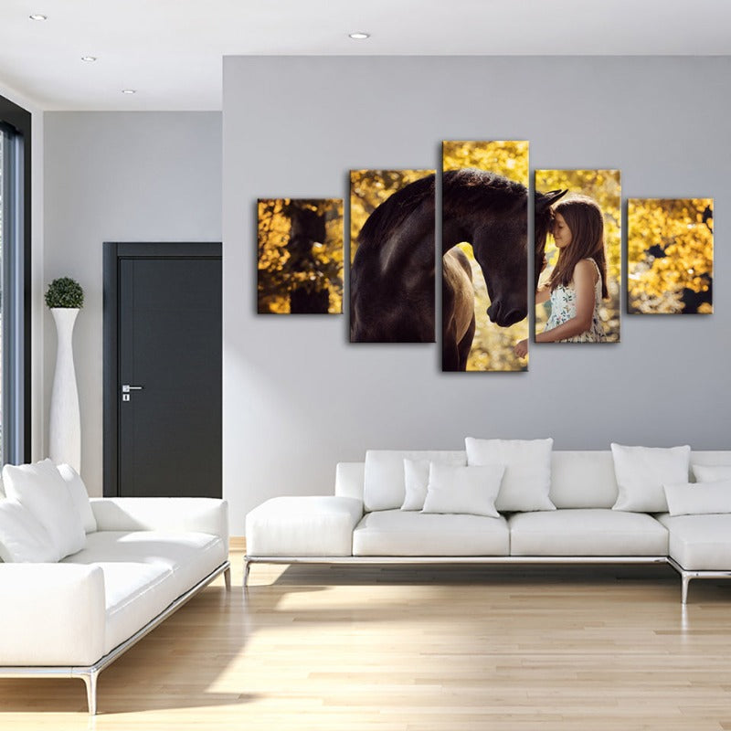 5-Piece Canvas Art: Girl and Horse Bonding