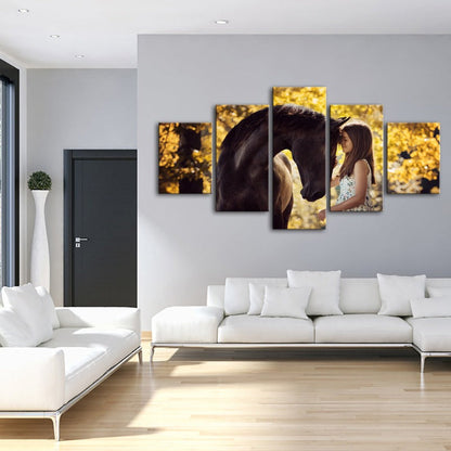 5-Piece Canvas Art: Girl and Horse Bonding