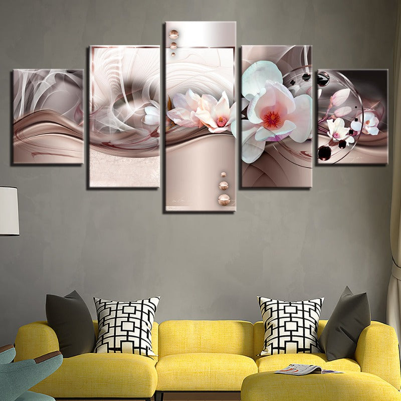 Elegant 5-Piece Canvas Art Set: White Floral Design on Rose Gold