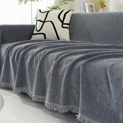 Chenille Herringbone Blanket with Tassels for Sofa