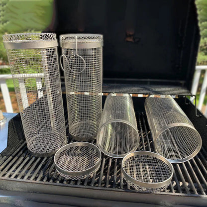 Stainless Steel BBQ Grill Basket with Rolling Design