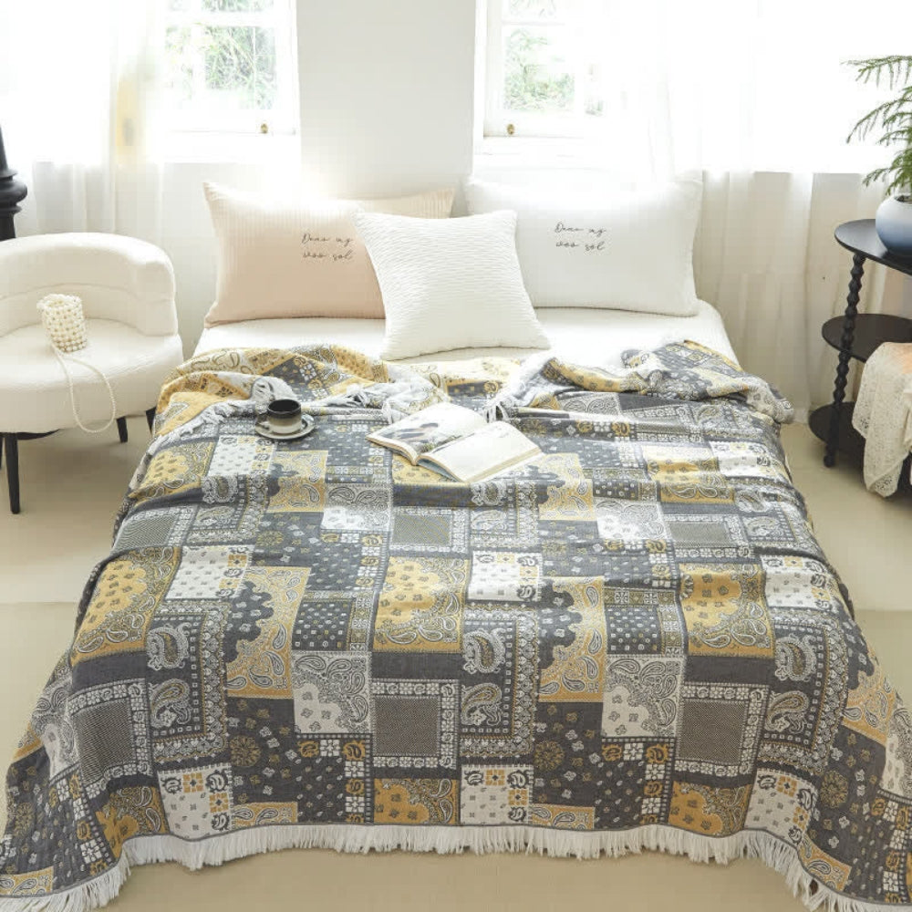 Elegant Mosaic Cotton Throw Blanket for All Seasons