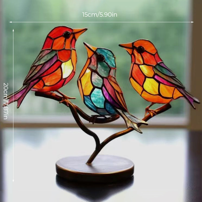 Double-Sided Multicolor Acrylic Ornaments with Birds on Branches