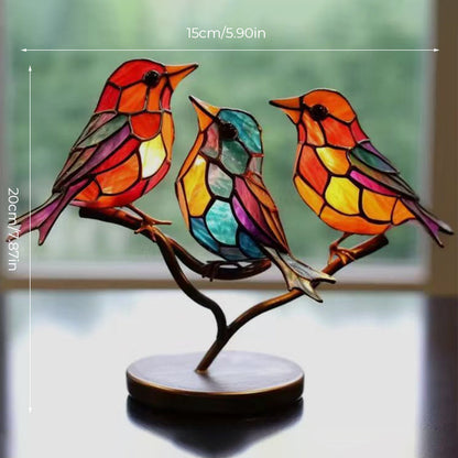 Double-Sided Multicolor Acrylic Ornaments with Birds on Branches