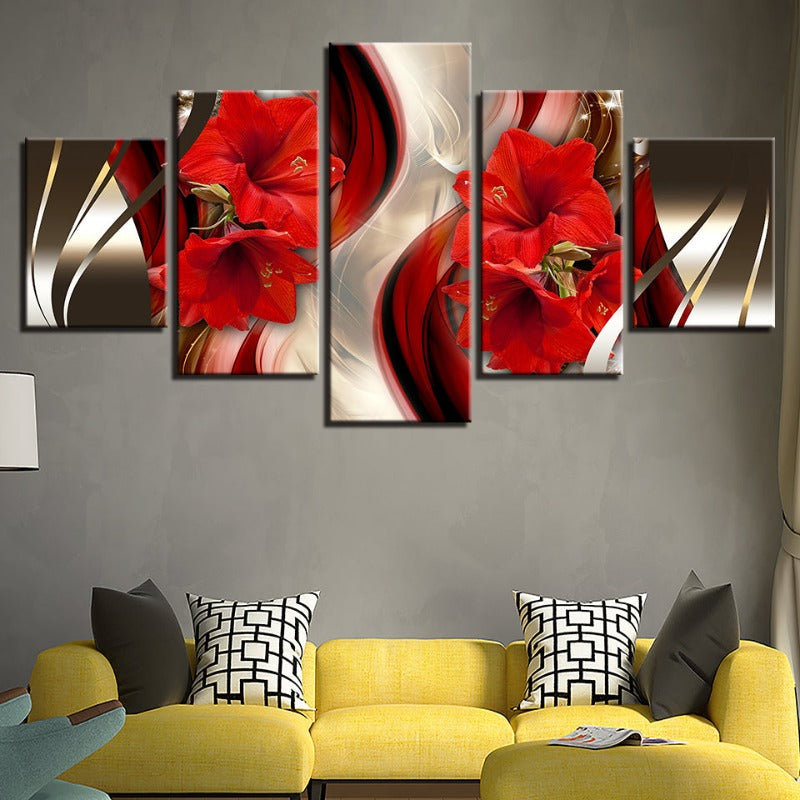 Stunning 5-Piece Canvas Art: Red Hibiscus on Black