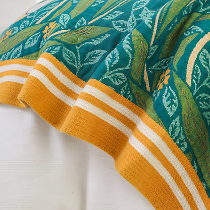 Serenity Green Floral Cotton Throw Blanket