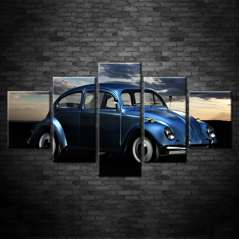 Retro Blue Car Canvas Art - 5 Piece Wall Décor Set