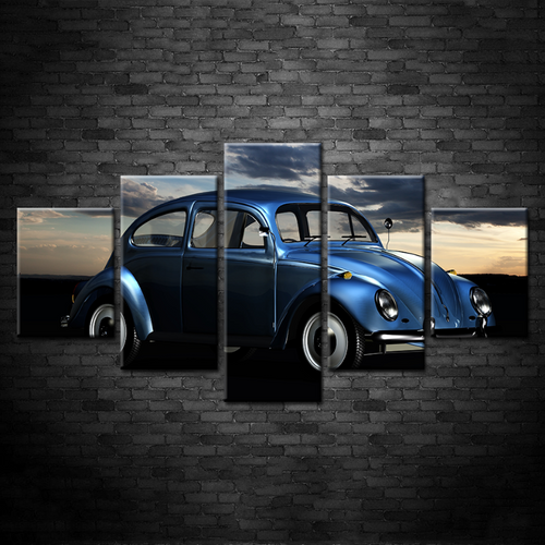 Retro Blue Car Canvas Art - 5 Piece Wall Décor Set