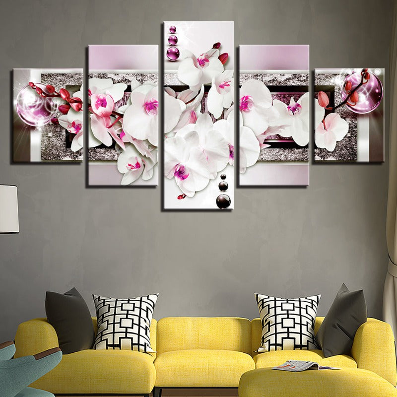 Vibrant 5-Panel Floral Canvas Art for Elegant Spaces