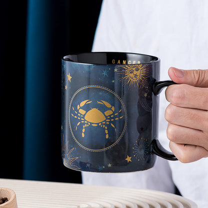 Cobalt Blue Ceramic Coffee Mug with 12 Zodiac Signs