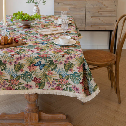 Charming Floral Linen Dining Table Cover
