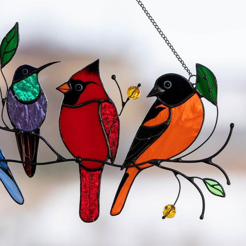 Stained Glass Window Decor with Bird Design