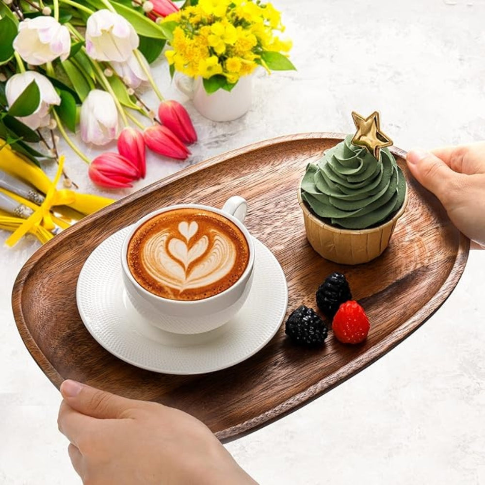 Charming Acacia Wood Oval Serving Trays Set