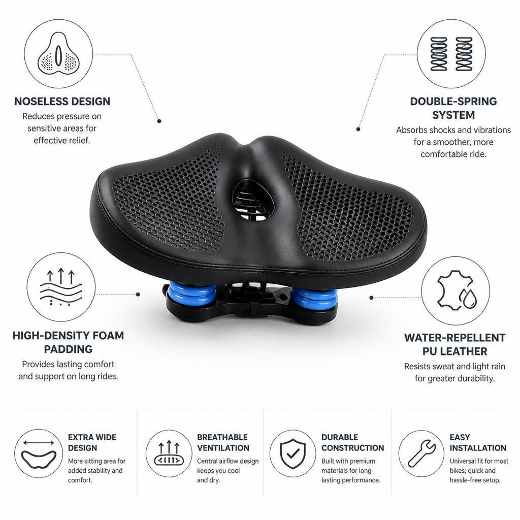 Ultimate Comfort Wide Bike Seat with Dual-Spring Support