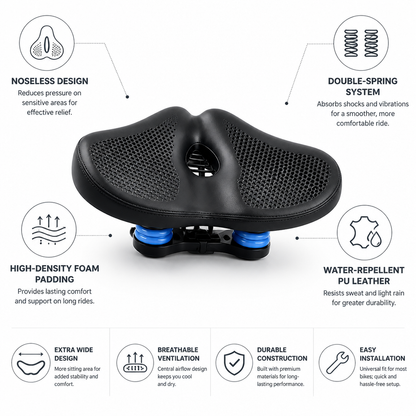 Ultimate Comfort Wide Bike Seat with Dual-Spring Support