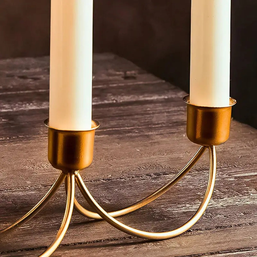 Elegant Gold Finish Iron Candle Stand for Three Candles