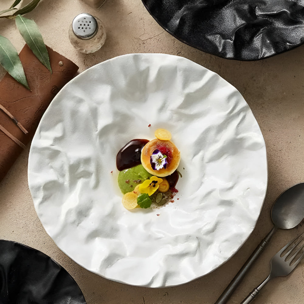 Elegant Crinkle Design Ceramic Dining Plate