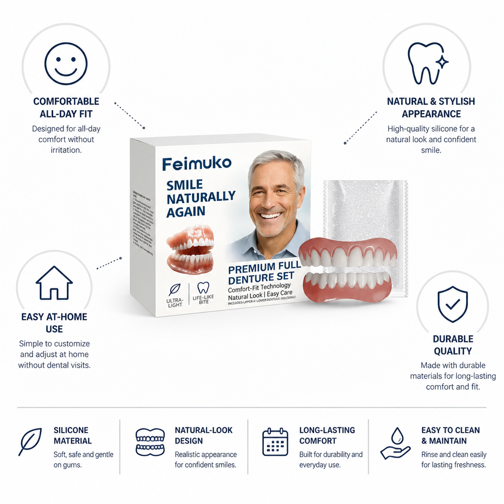 Natural Comfort Silicone Denture Set for Upper & Lower Jaw