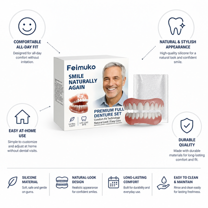 Natural Comfort Silicone Denture Set for Upper & Lower Jaw