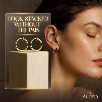 Fashionable Non-Pierced Clip-On Earrings | Adjustable Comfort Fit | Hypoallergenic Stainless Steel | Gold & Silver Set