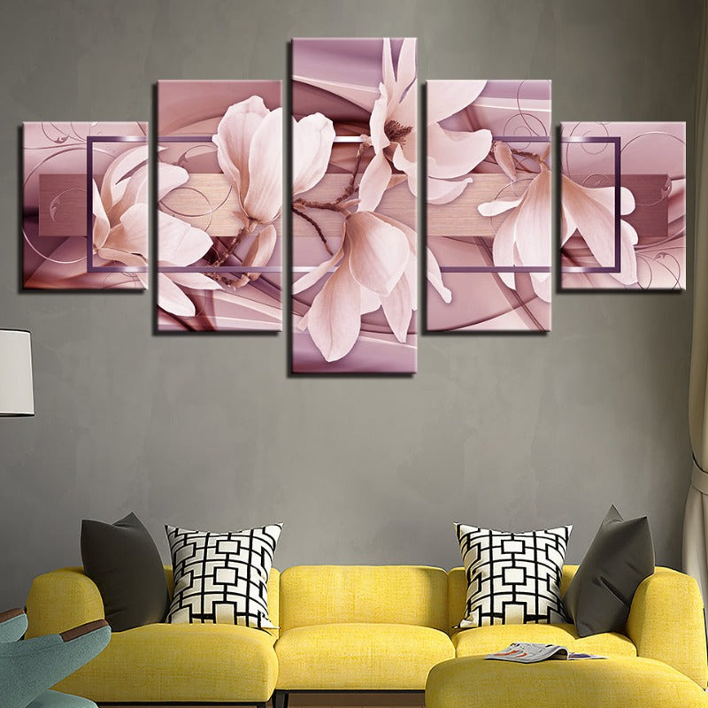 5 Panel Blush Blossom - Elegant Canvas Art Set