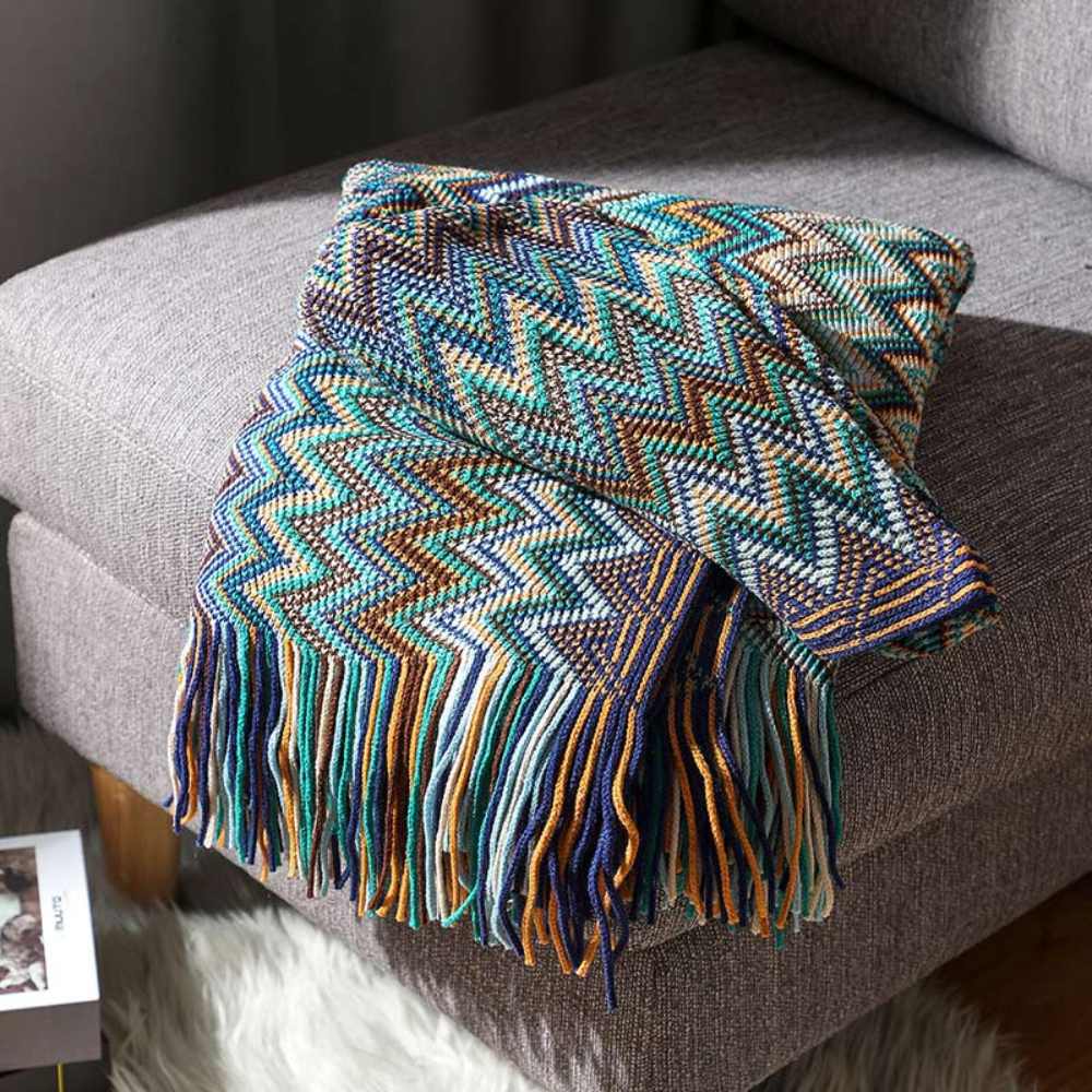 Vibrant Geometric Tasseled Throw Blanket for All Seasons