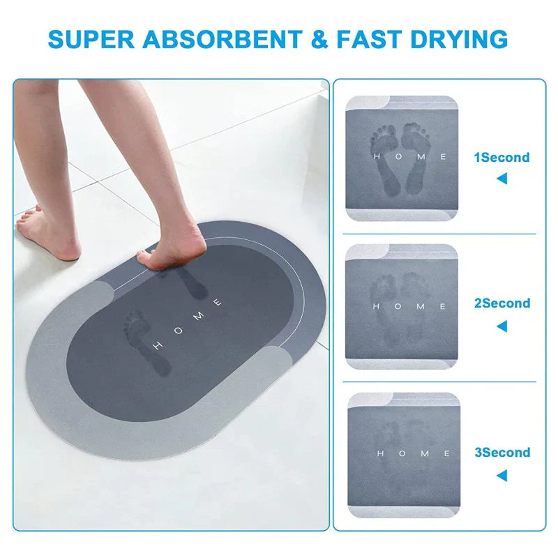 Oval Water Absorbent Bath Mat with Non-Slip Design