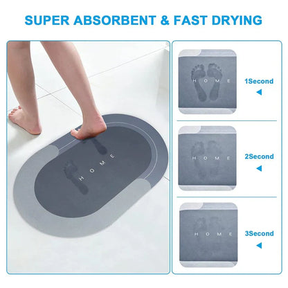 Oval Water Absorbent Bath Mat with Non-Slip Design