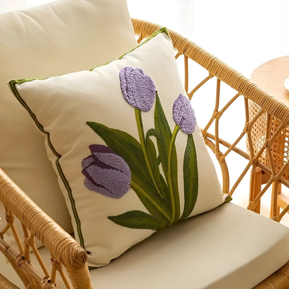 Charming Floral Cotton Throw Pillow Cover