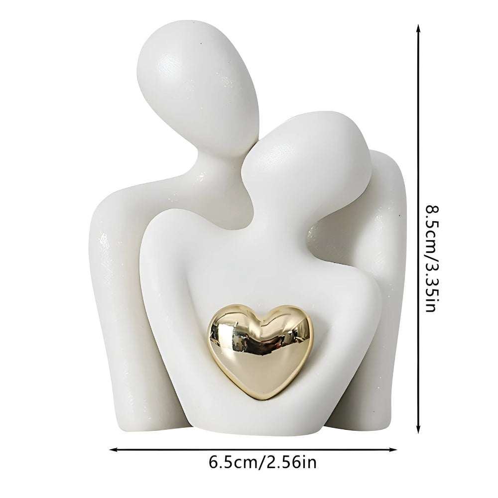 Modern Decorative Sculpture of Couple with Heart – Abstract Resin Figurine