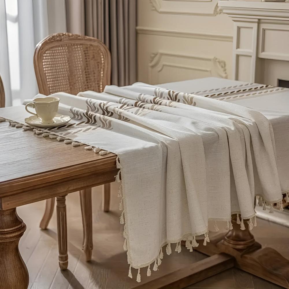 Charming Leaves Embroidered Dining Table Cover