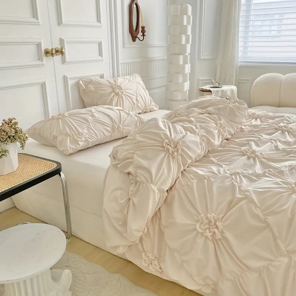 Chic Floral Pleat Quilt Cover Set for a Cozy Retreat