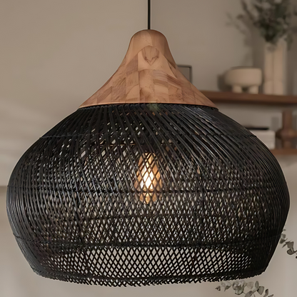 Handwoven Rattan Pendant Light – Bohemian Ceiling Fixture for Natural Style
