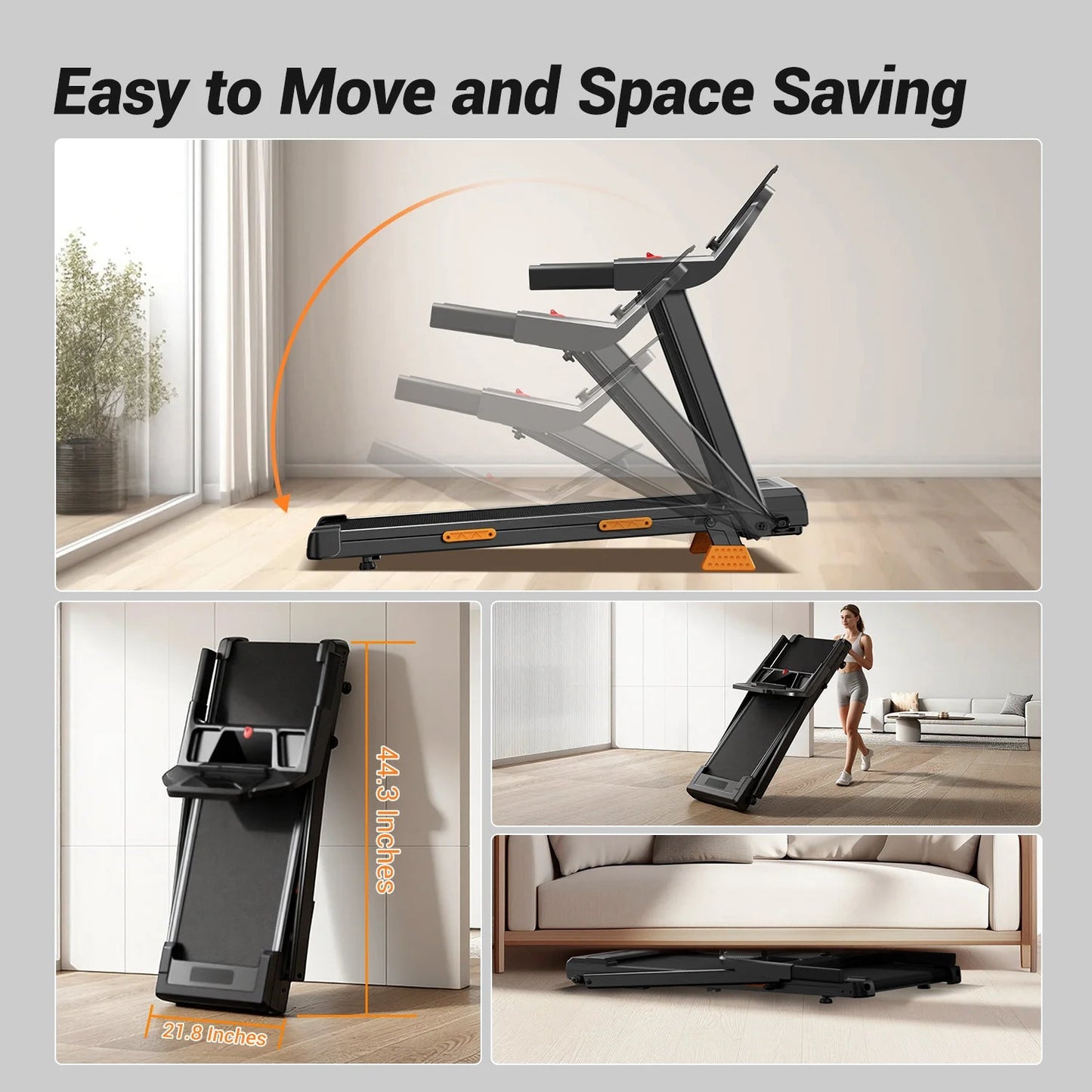 Compact Folding Treadmill with 3.0HP Motor, Bluetooth, and LED Screen