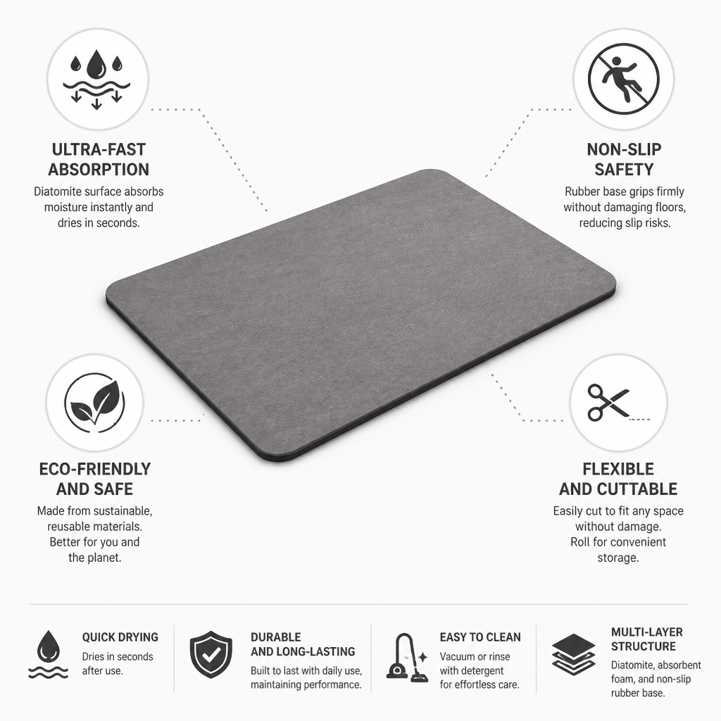 Rapid-Dry Eco-Friendly Bath Mat with Non-Slip Backing