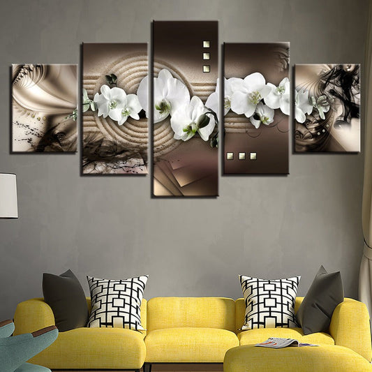 Elegant White Orchid Canvas Art Set - 5 Piece Collection